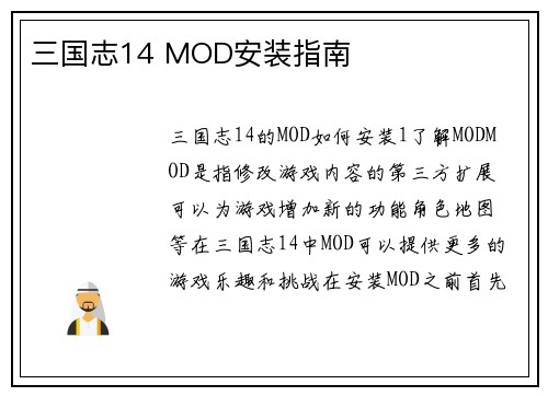 三国志14 MOD安装指南